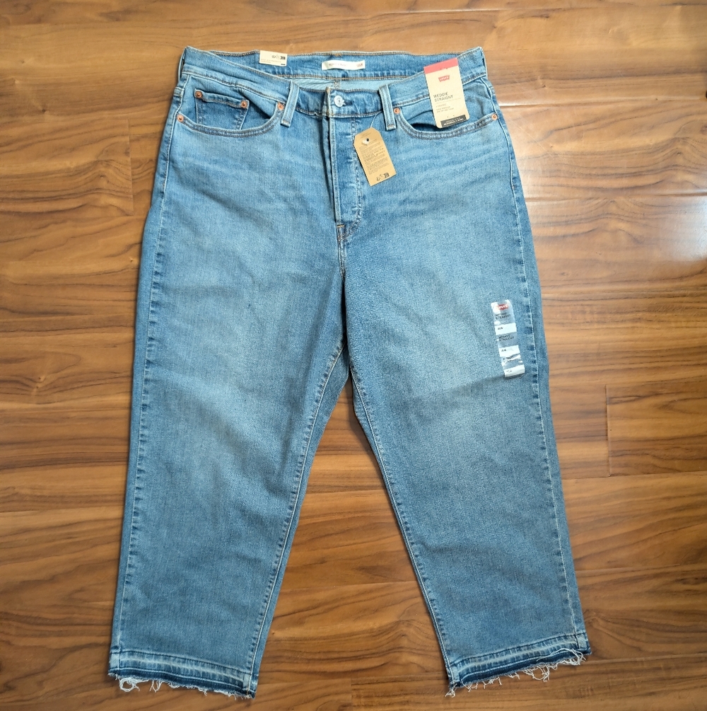 Levi's Wedgie Straight Stretch Button Fly Jeans Womens Plus Size 18W Raw Hem